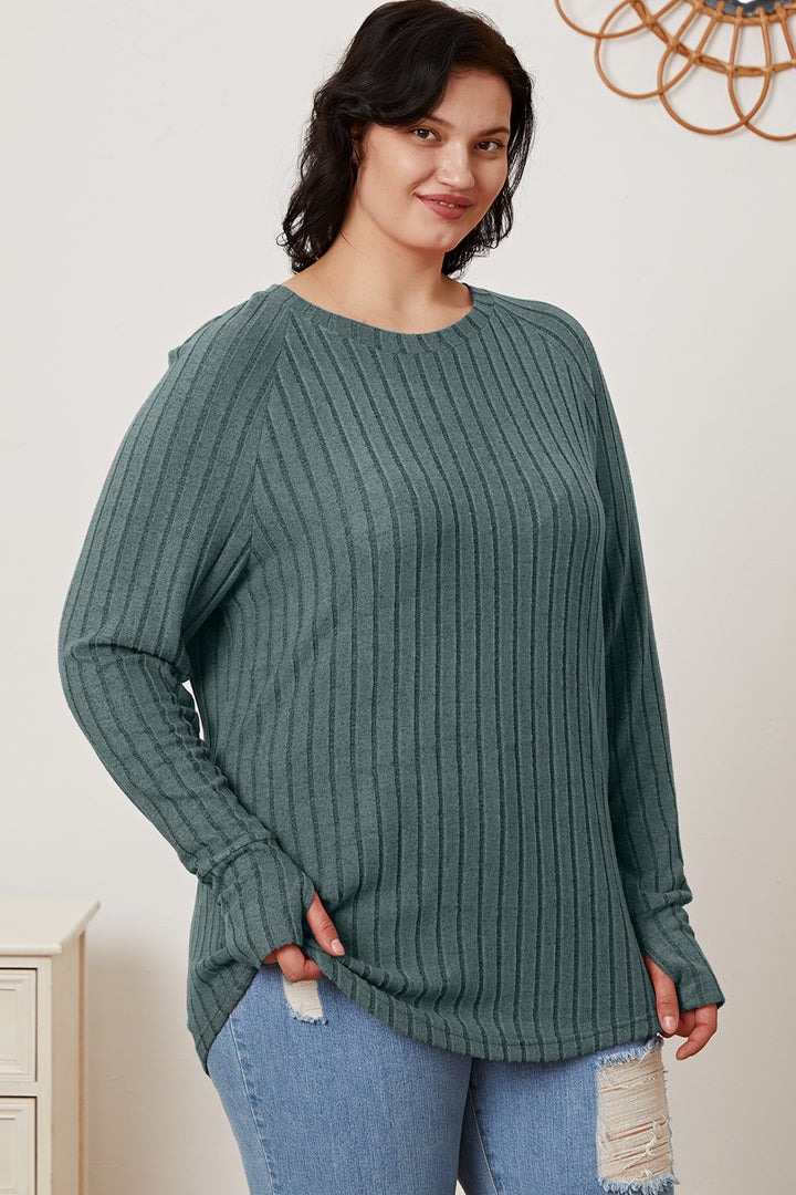 Hot Pink Basic Bae Full Size Ribbed Thumbhole Sleeve T Shirt