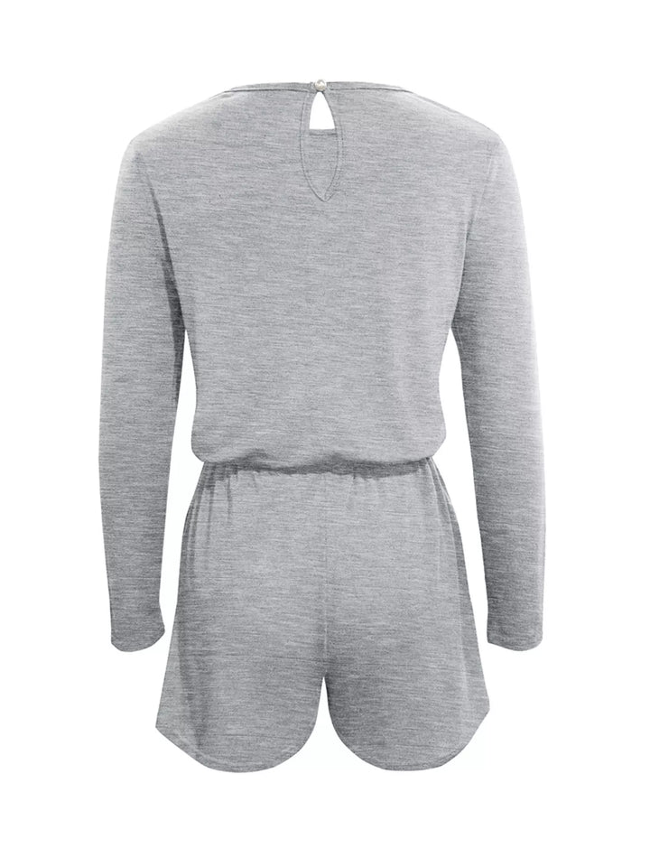 Dark Gray Long Sleeve Drawstring Romper