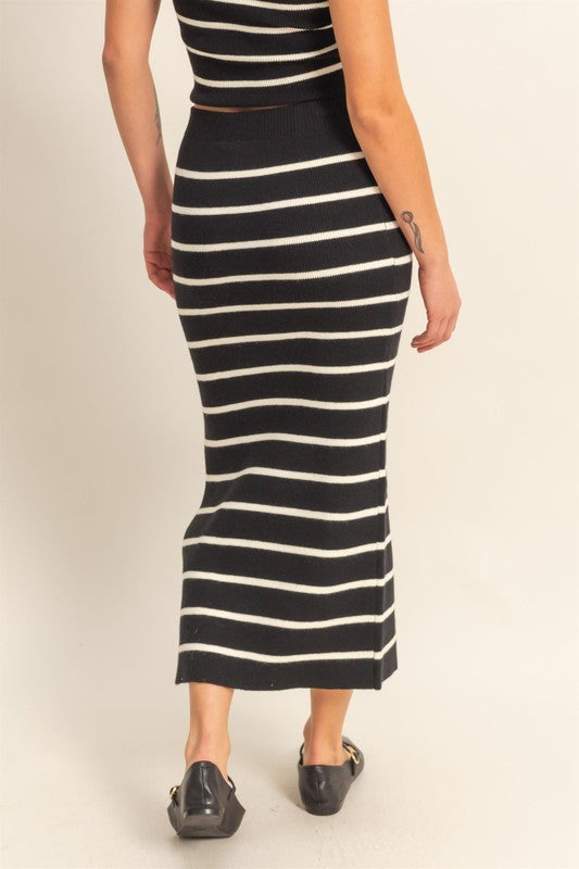 Black Hyfve Side Slit Striped Bodycon Sweater Skirt