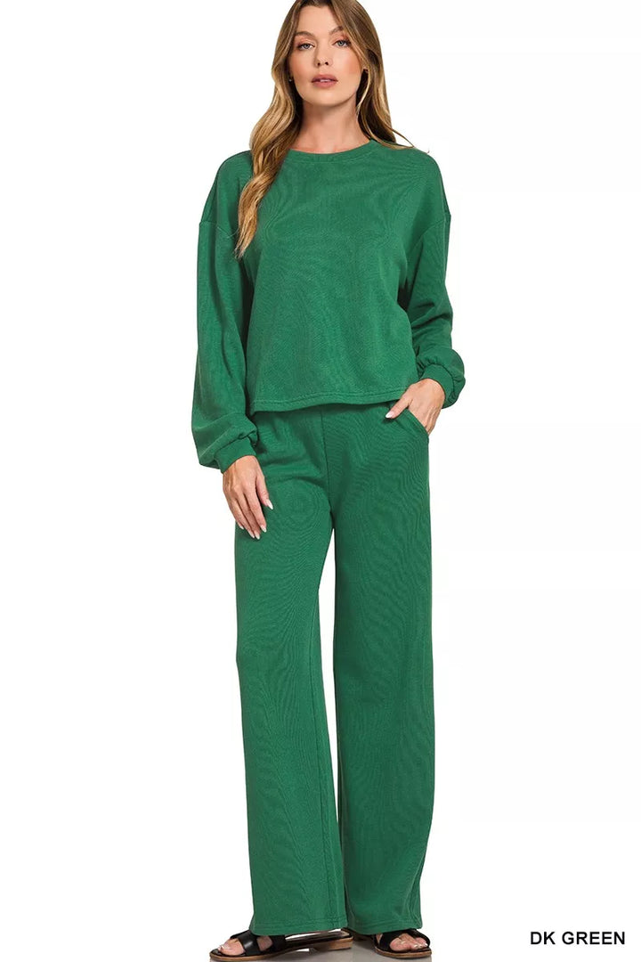 Dk Green Zenana French Rib Pullover And Pants Set 4