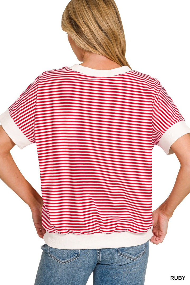 Ruby Zenana Stripe Contrast Trim Banded Bottom Top