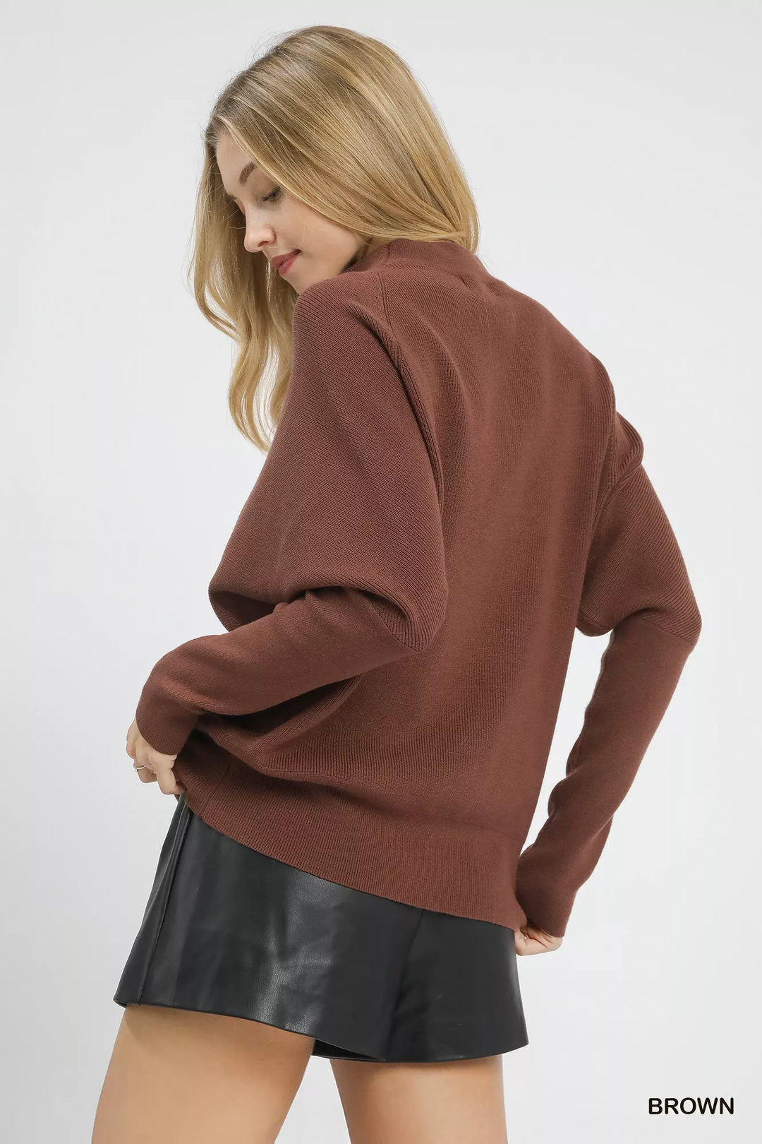 Umgee Draped Turtleneck Long Sleeve Knit Top