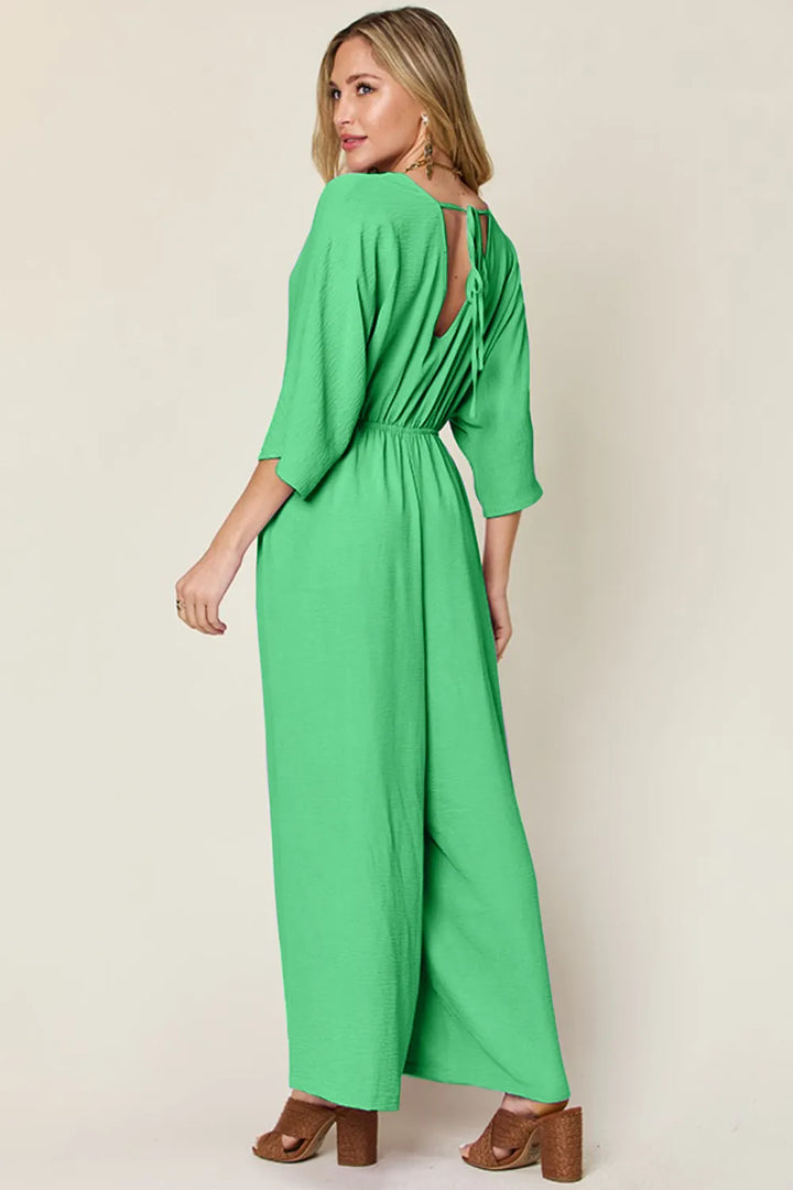 Lavender Double Take Full Size Surplice Wide Leg Jumpsuit With Pockets