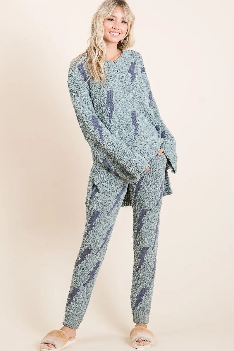Bibi Cozy Soft Hairy Popcorn Sweater Pants