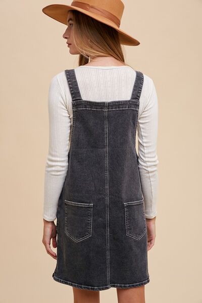 Black Annie Wear Wide Strap Denim Overall Dress With Pockets 1