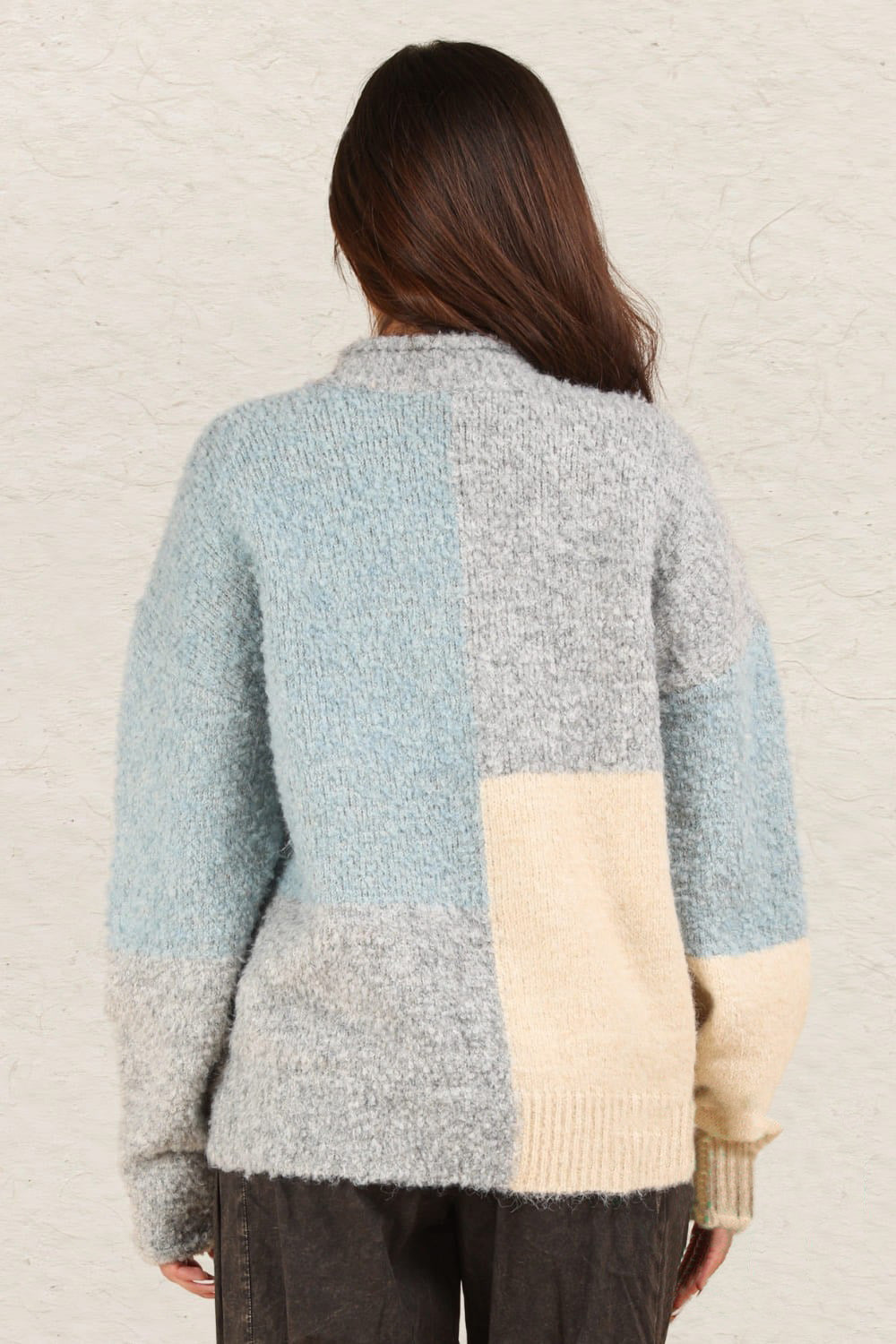 Grey Very J Color Block Mock Neck Drop Shoulder Sweater