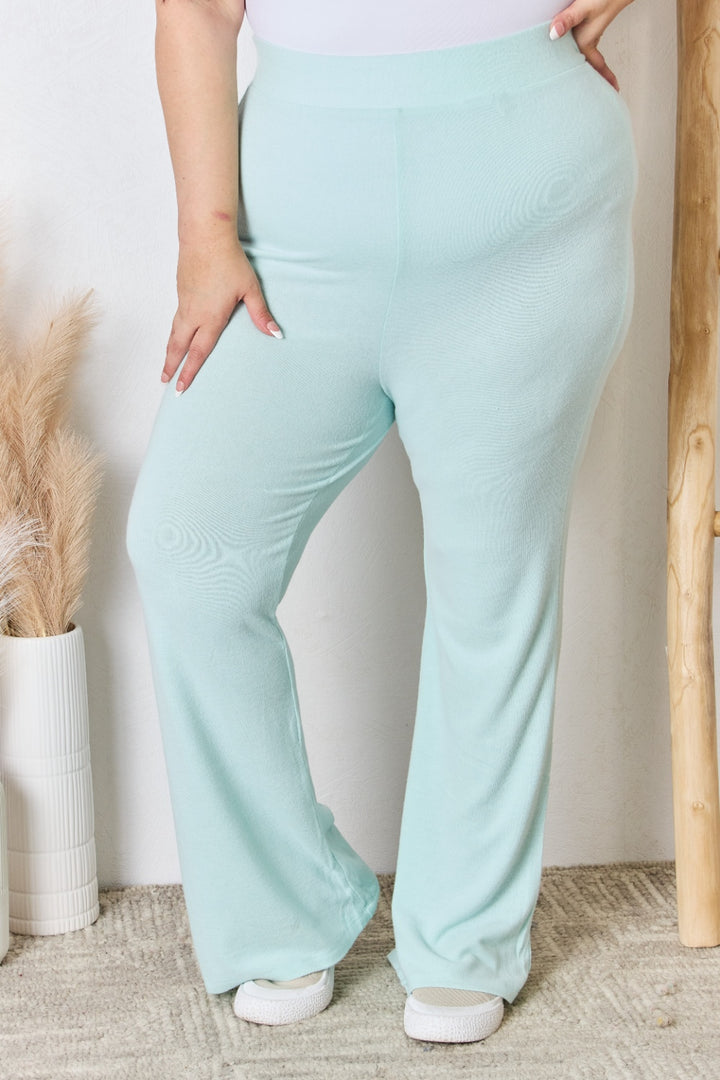 Mint Risen Full Size High Waist Ultra Soft Knit Flare Pants