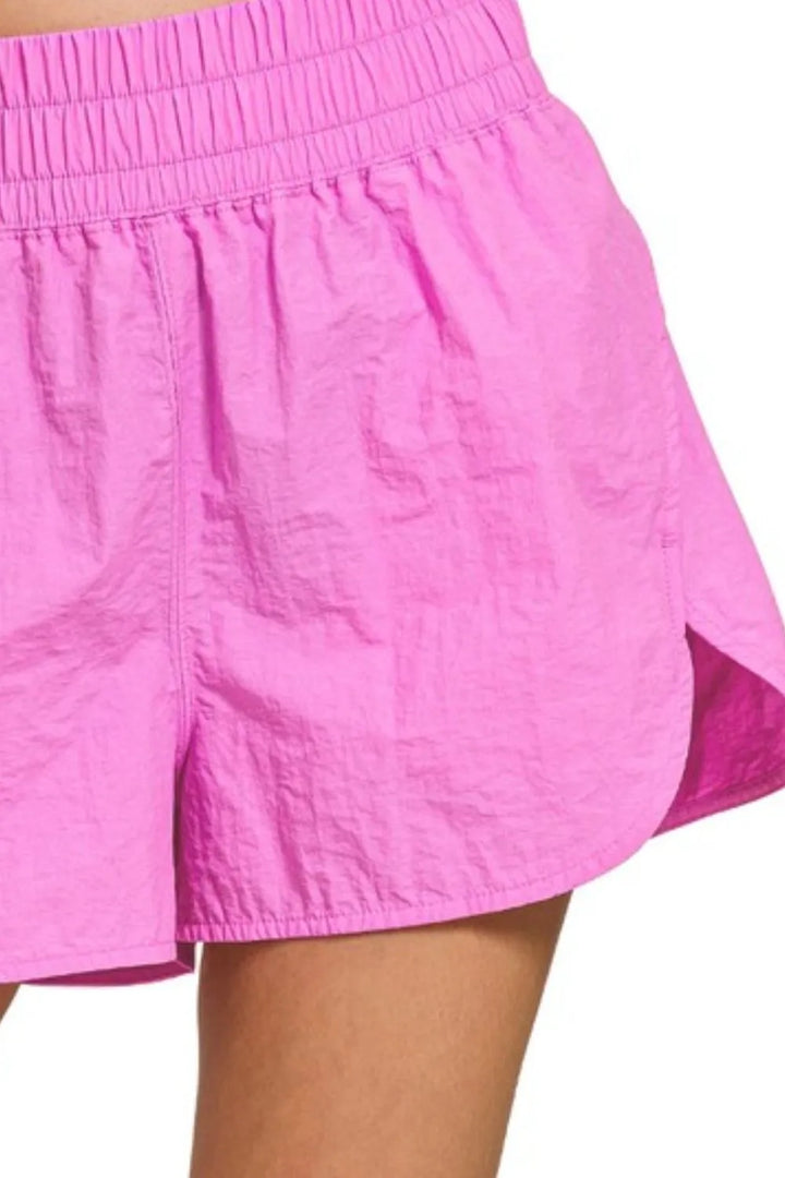 Bright Mauve Zenana Windbreaker Smocked Waistband Running Shorts 7