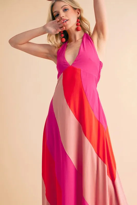 Aemi Co Color Block Sleeveless Maxi Dress