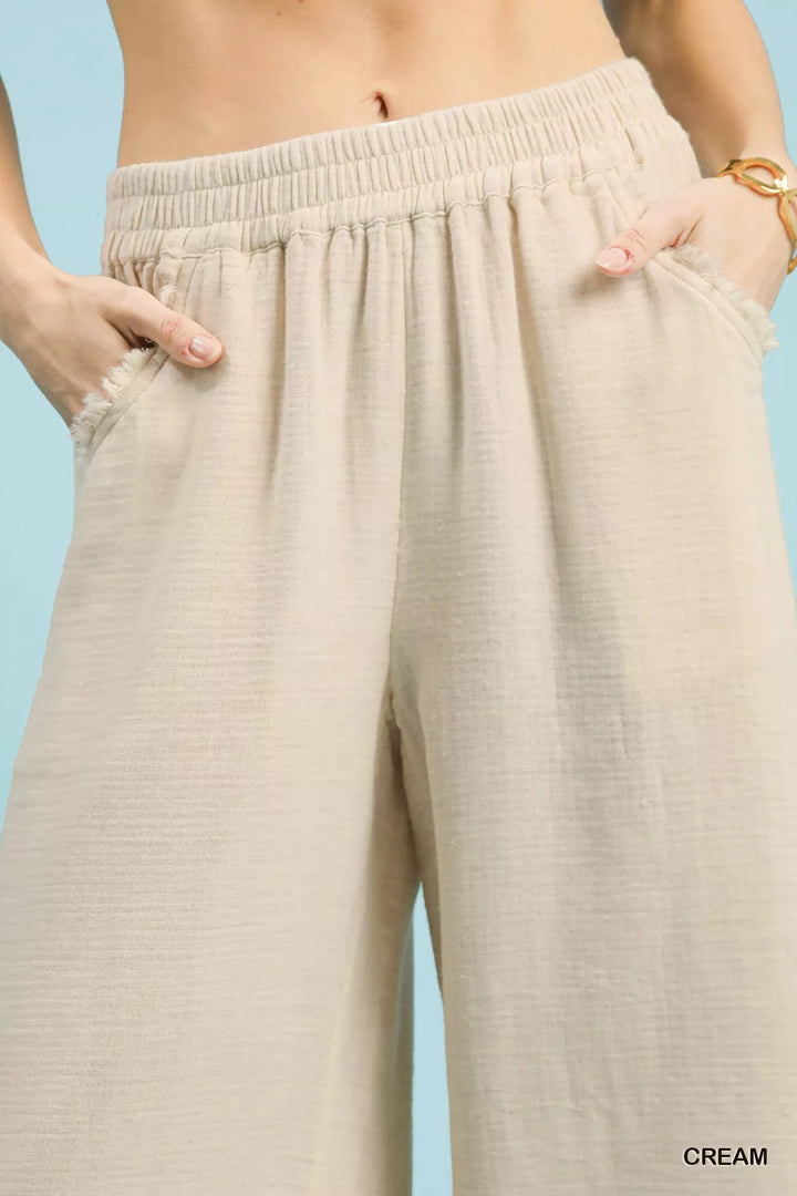 Umgee Frayed Hem Wide Leg Pants 1