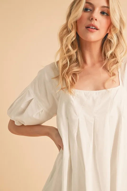 White Aemi Co Square Neck Babydoll Dress With Pockets 1