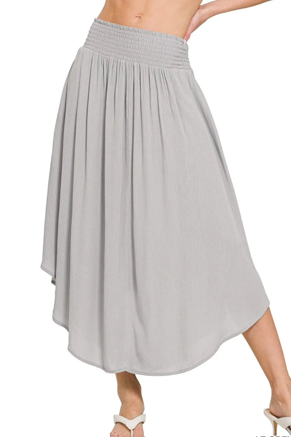 Lt Grey Zenana Woven Crinkle Smocked Waist Maxi Skirt W Pockets 3