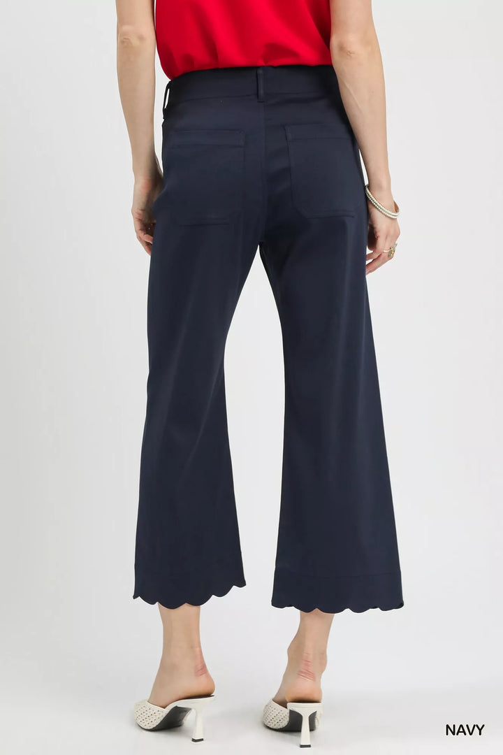 Navy Umgee Scallop Hem Wide Leg Pants