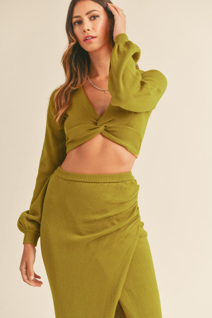 Mable Front Twisted Knit Top And Midi Skirt Set 1