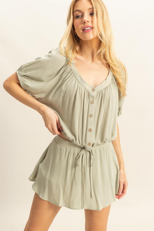 Sage Hyfve Drawstring Hem Short Sleeve Top And Skort Set