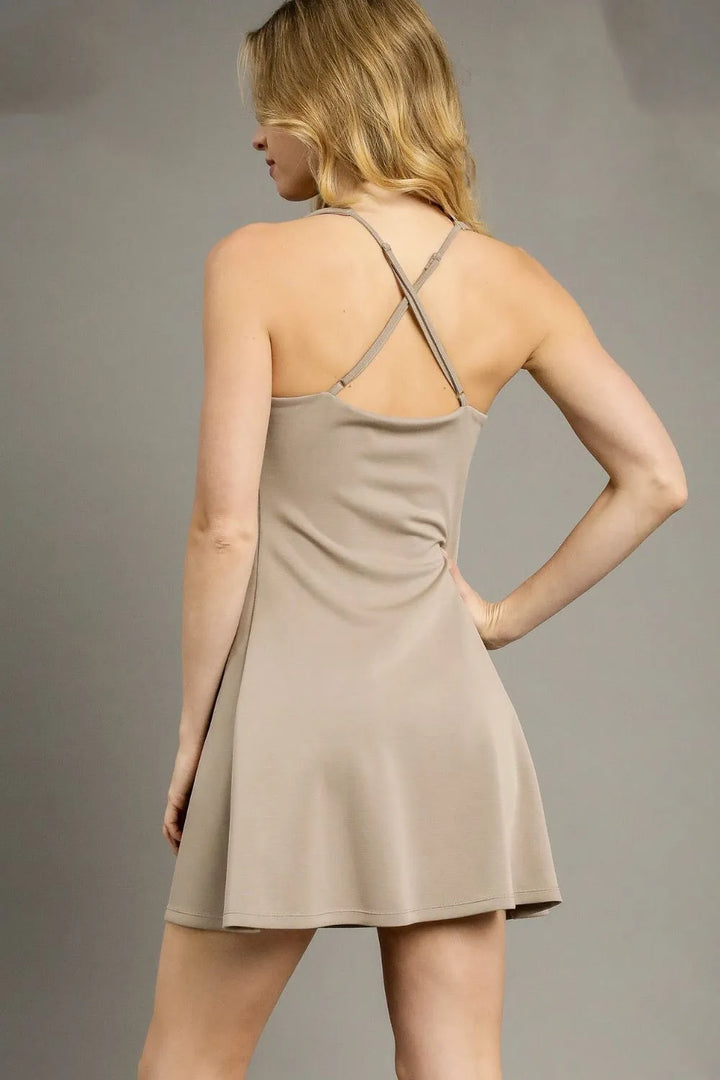 Khaki Umgee Crisscross Square Neck Active Dress 1