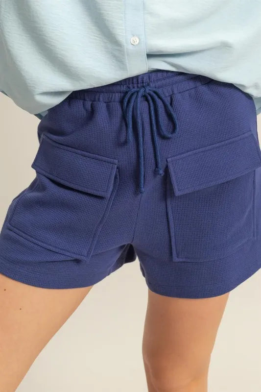 Hyfve Drawstring Waffle Knit Front Pocket Shorts