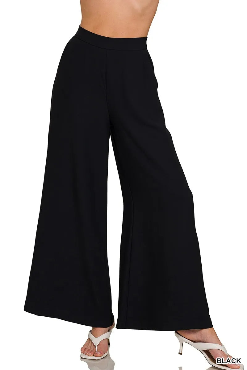 Black Zenana Relaxed Fit Elastic Waisted Wide Leg Pants 3