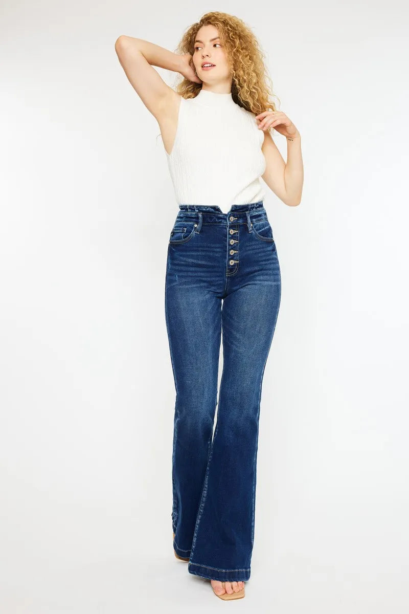 Dark Kancan Button Fly High Rise Flare Jeans