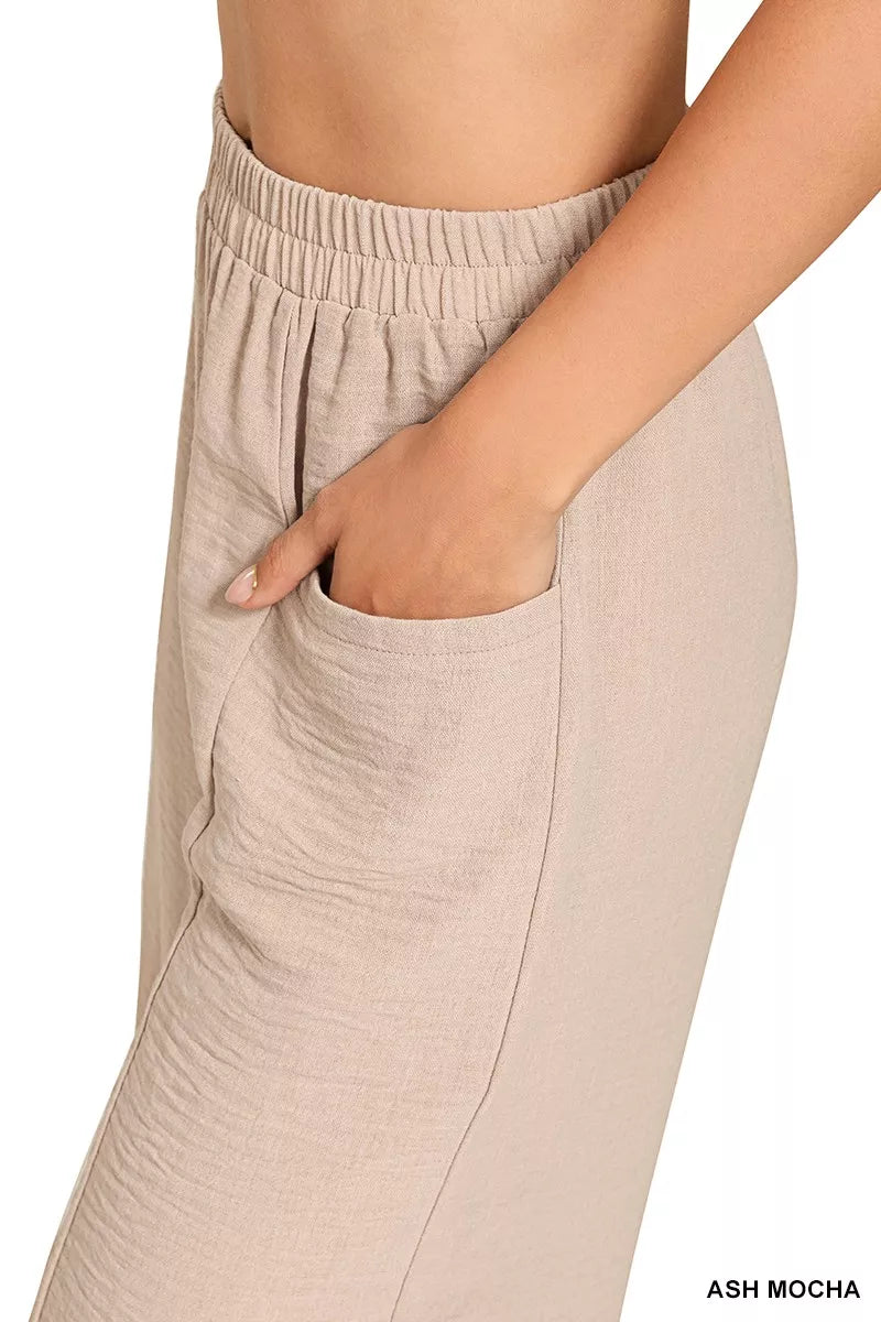 Zenana Woven Airflow Elastic Waistband Pants 5