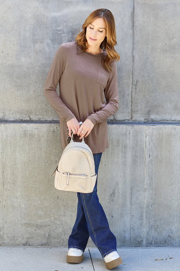 Mocha Basic Bae Full Size Round Neck Long Sleeve Top 1