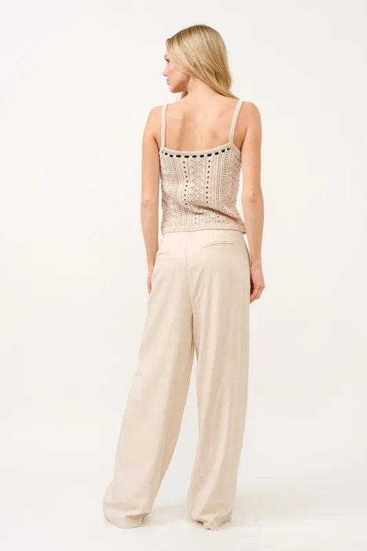 And The Why High Rise Wide Leg Linen Blended Pants