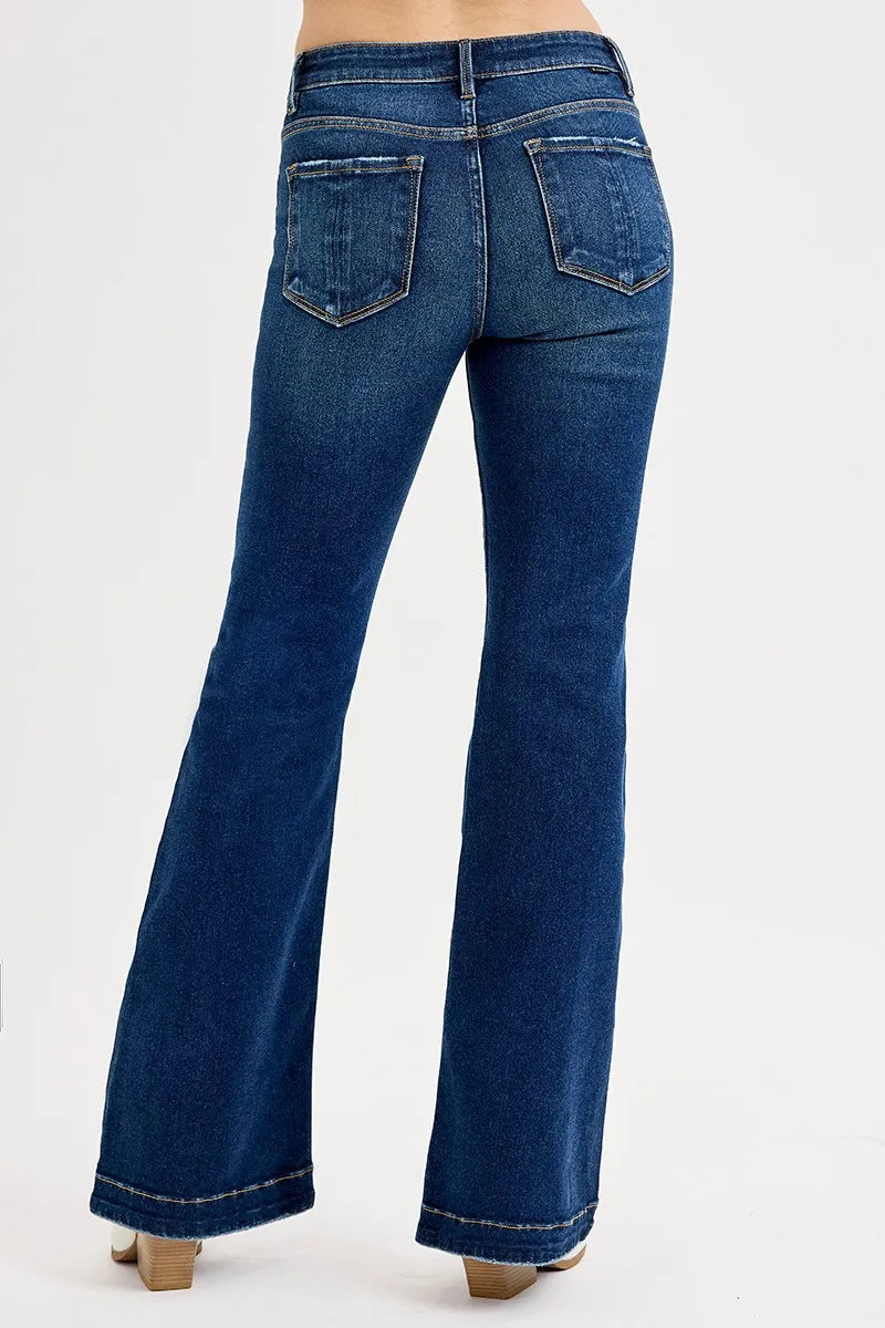 Dark Risen Full Size Tummy Control Mid Rise Flare Jeans Plus Size