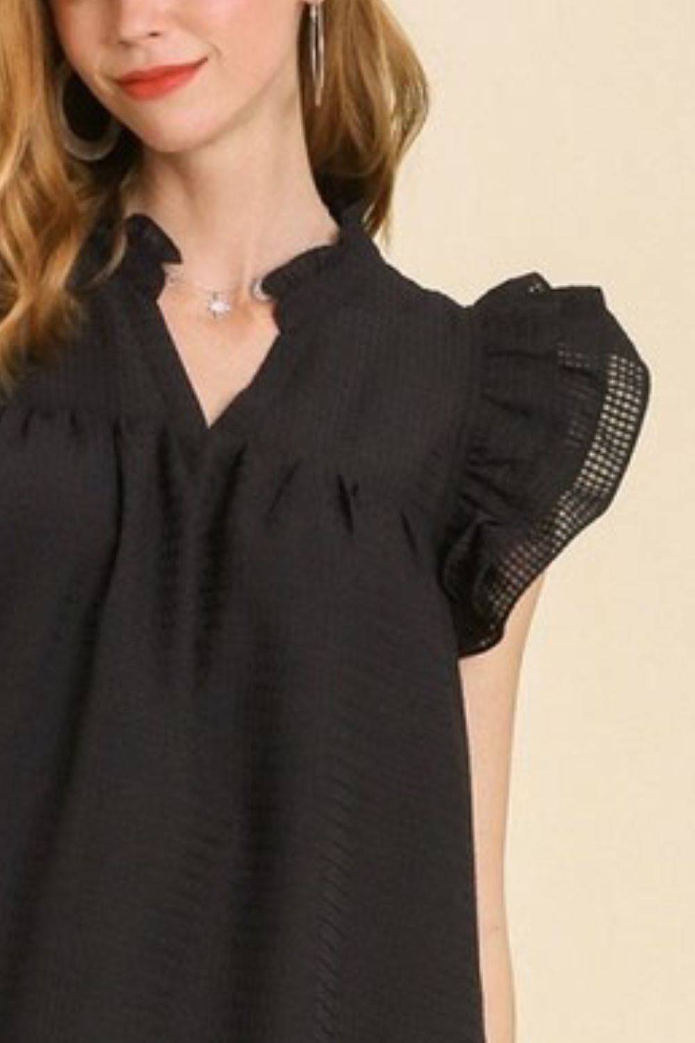 Black Umgee Full Size Layered Ruffle Sleeve Mini Dress Plus Size