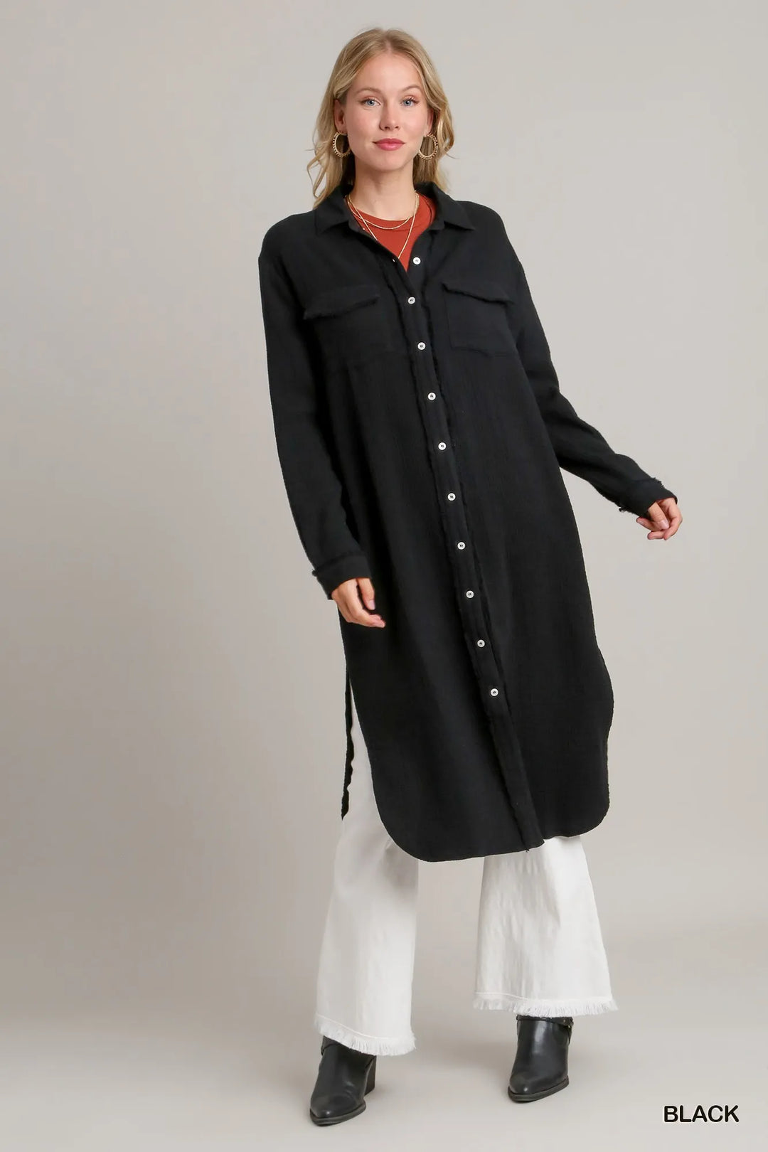 Umgee Cotton Gauze Button Down Shirt Dress 1