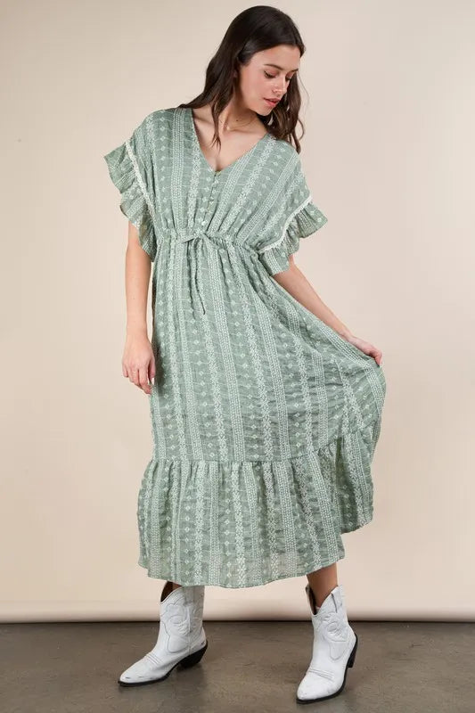 Very J Embroidered Boho Ruffled Midi Dress 1