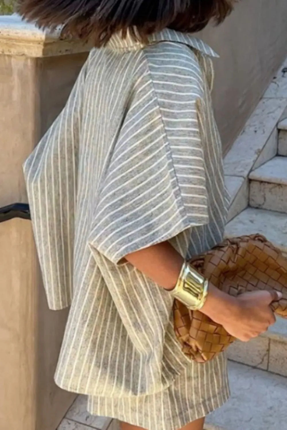 Striped Linen Shirt And Shorts Two Piece Summer Set