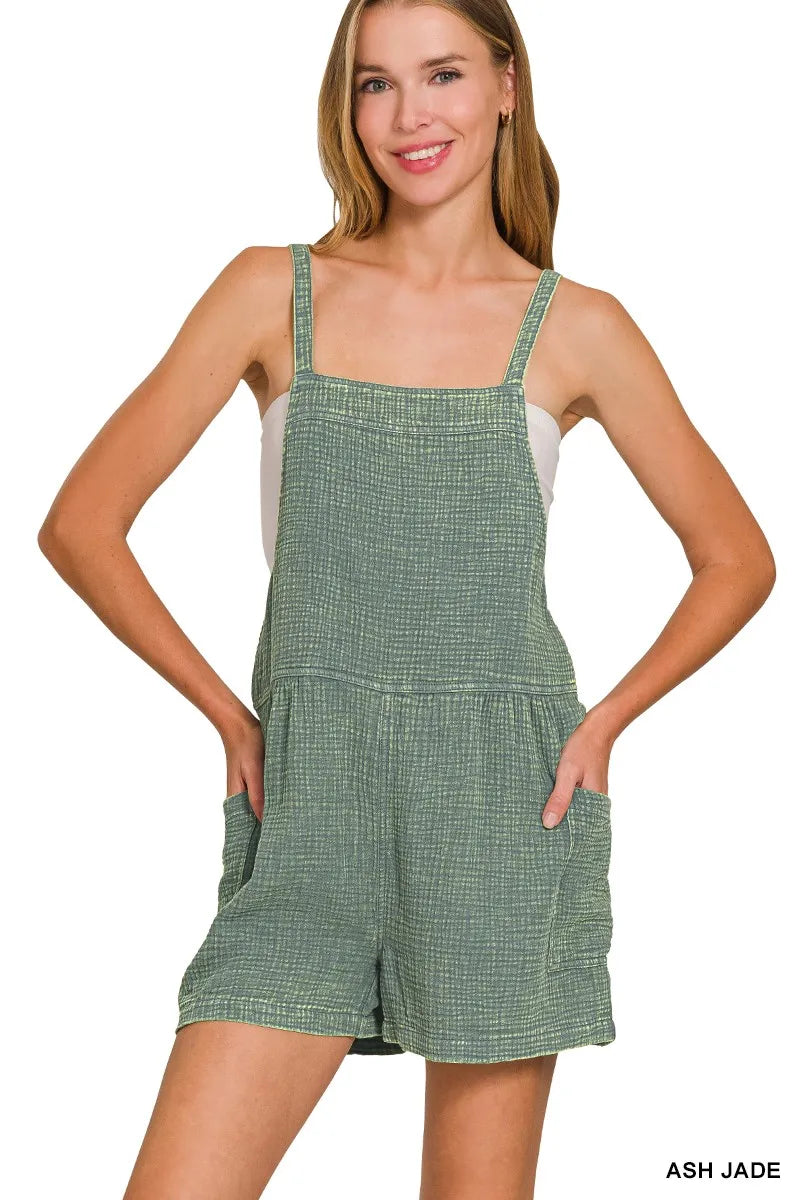 Ash Jade Zenana Washed Double Gauze Tie Back Rompers