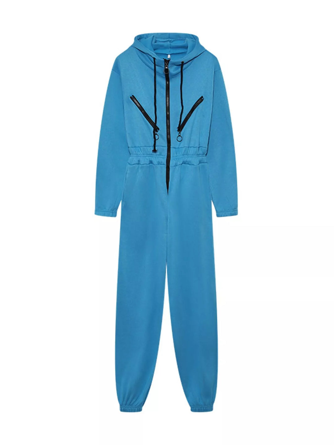 Blue Hooded Zip Up Long Sleeve Jumpsuit