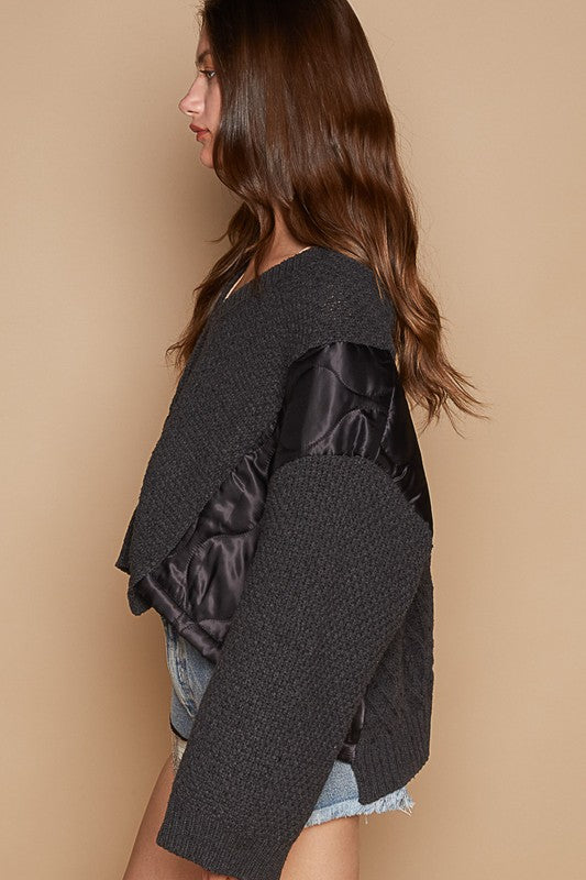 Pol Cable Knit Quilting Patch V Neck Sweater