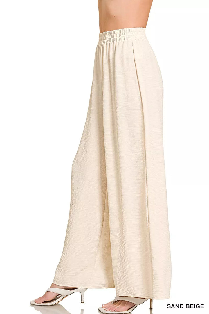 Sand Beige Zenana Woven Airflow Elastic Waistband Pants 8