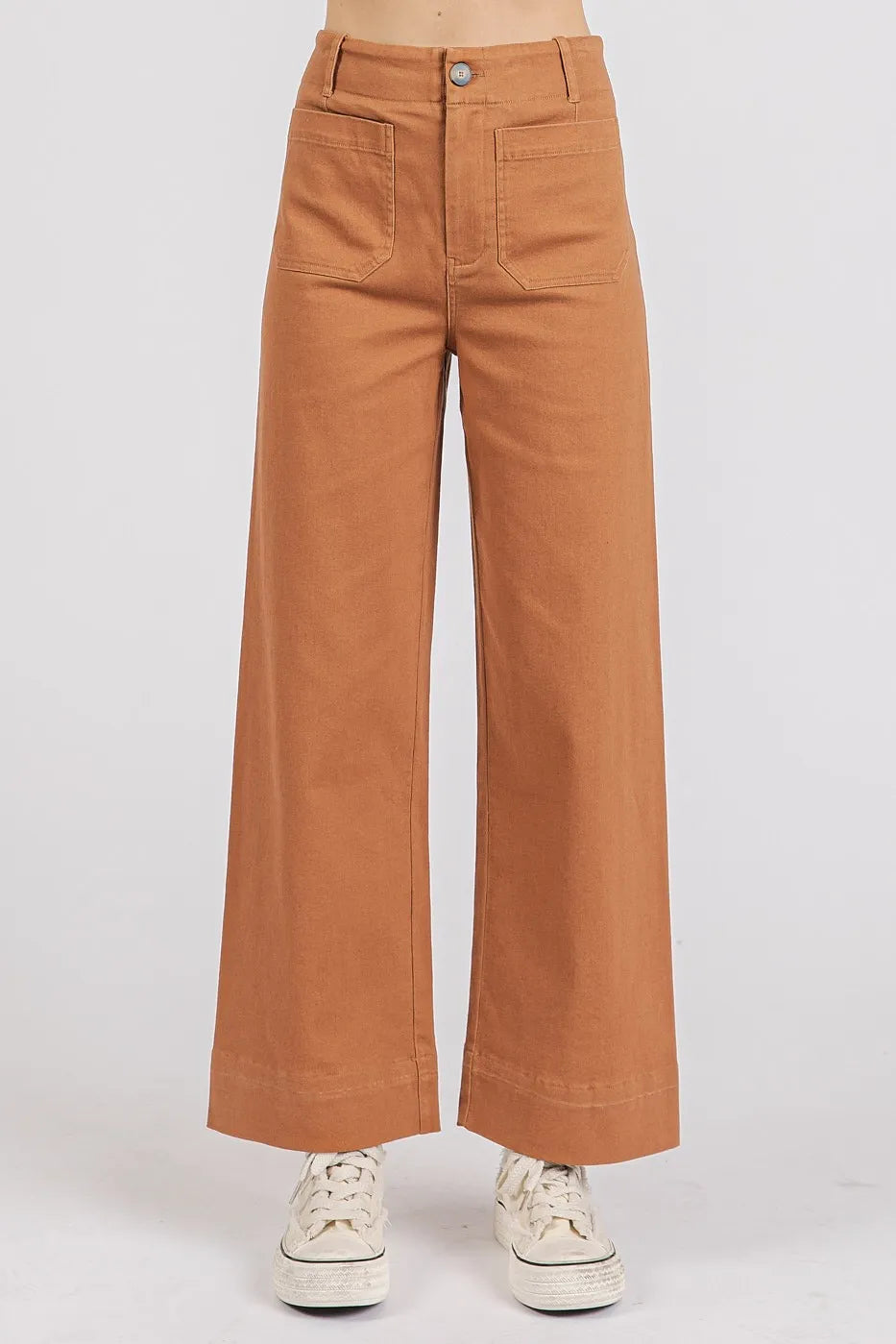 Cinnamon Mittoshop Twill Patch Pocket High Rise Wide Leg Pants