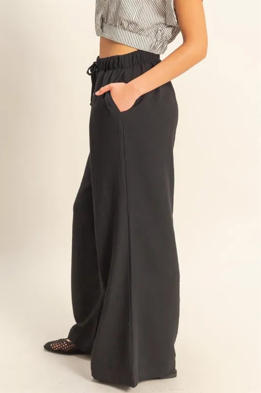 Black Hyfve Elasticized Waist Wide Leg Pants