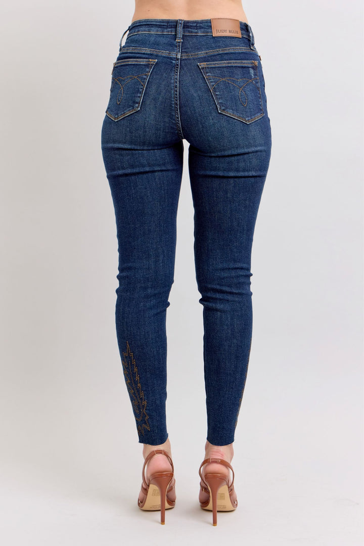 Dark Judy Blue Full Size Embroidered High Rise Skinny Jeans Plus Size