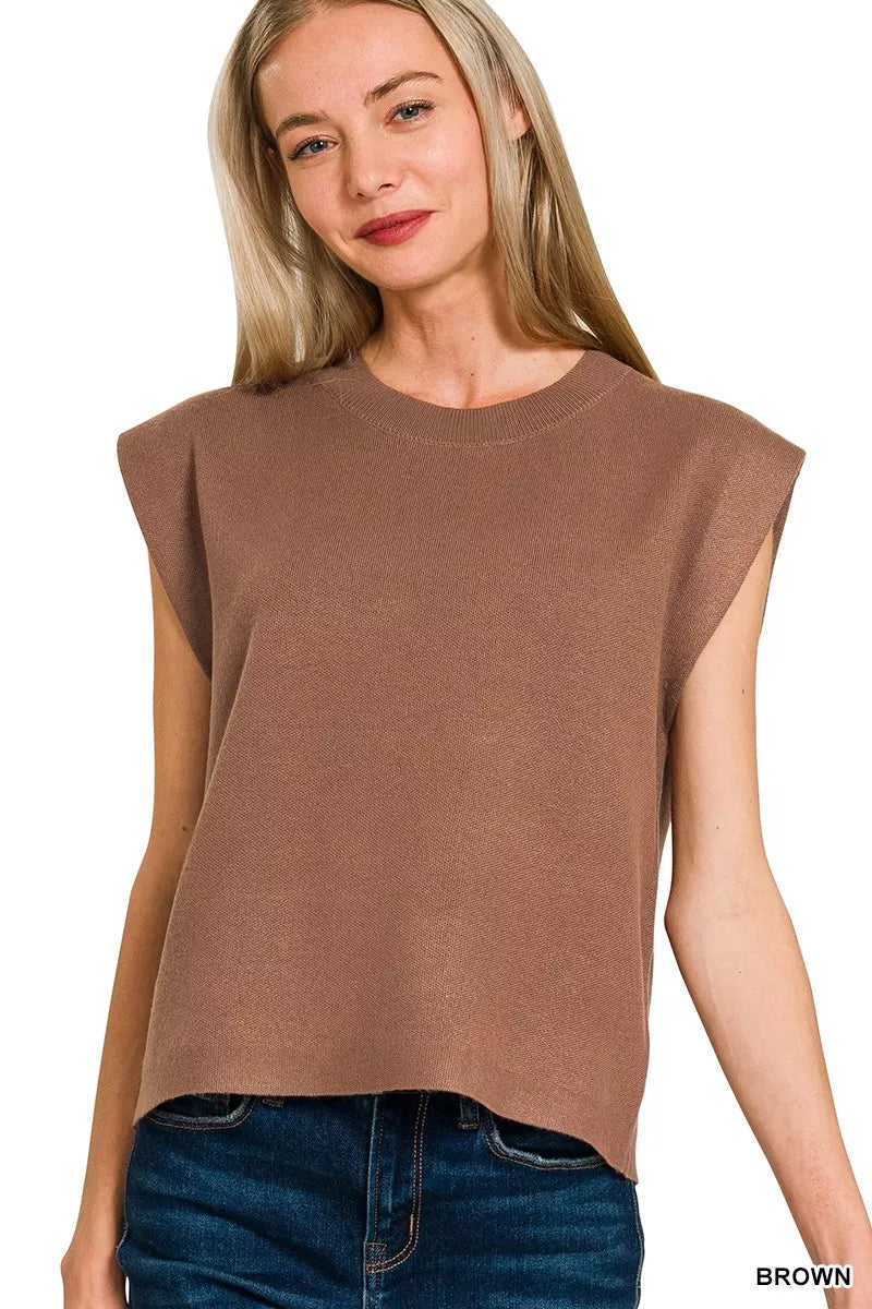 Brown Zenana Round Neck Viscose Sweater Vest 6