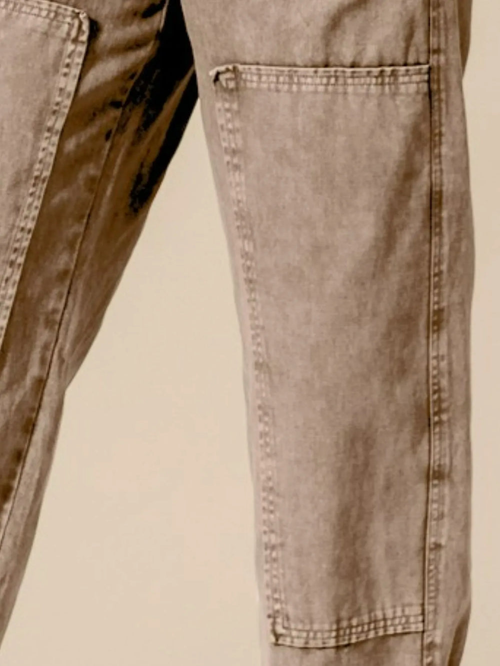 Taupe So Me Mineral Washed Mid Rise Barrel Shape Pants