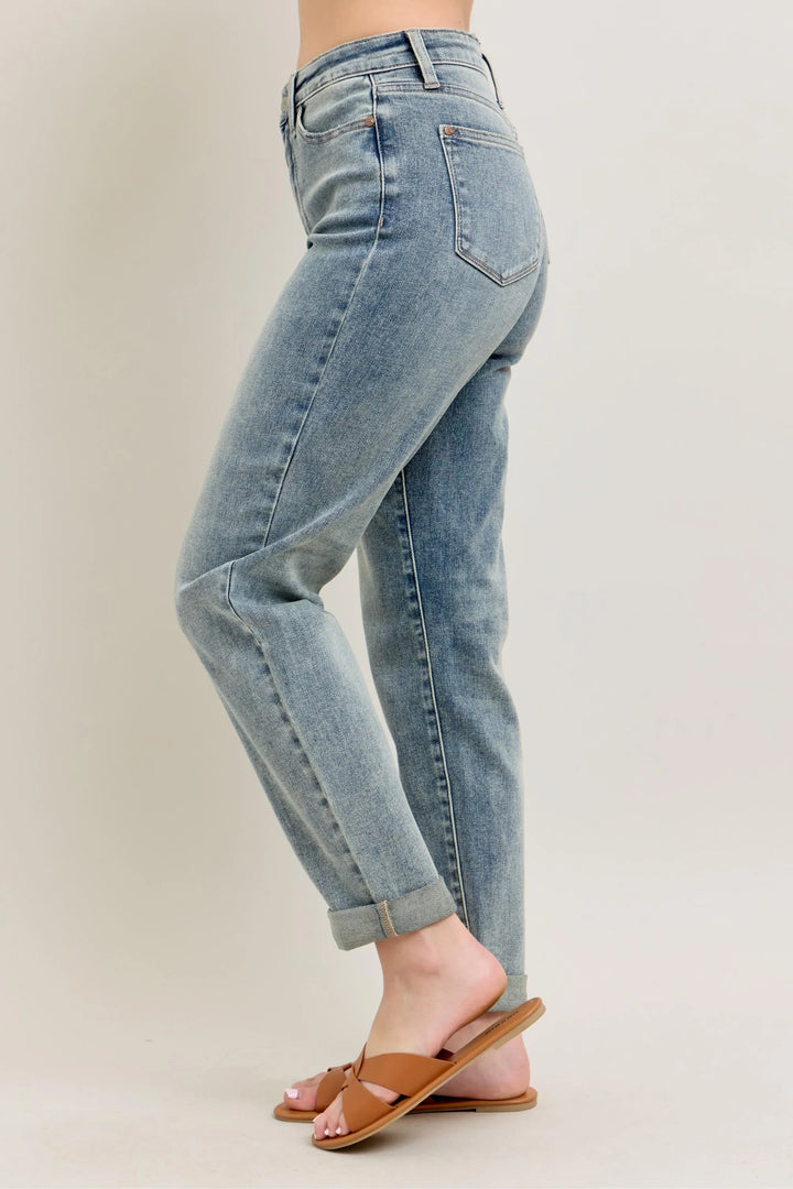 Md Judy Blue Full Size Hw Vintage Wash Double Roll Cuff Bf Jeans Plus Size