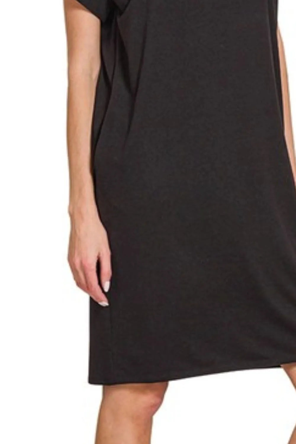 Black Zenana Rolled Short Sleeve Round Neck Dress