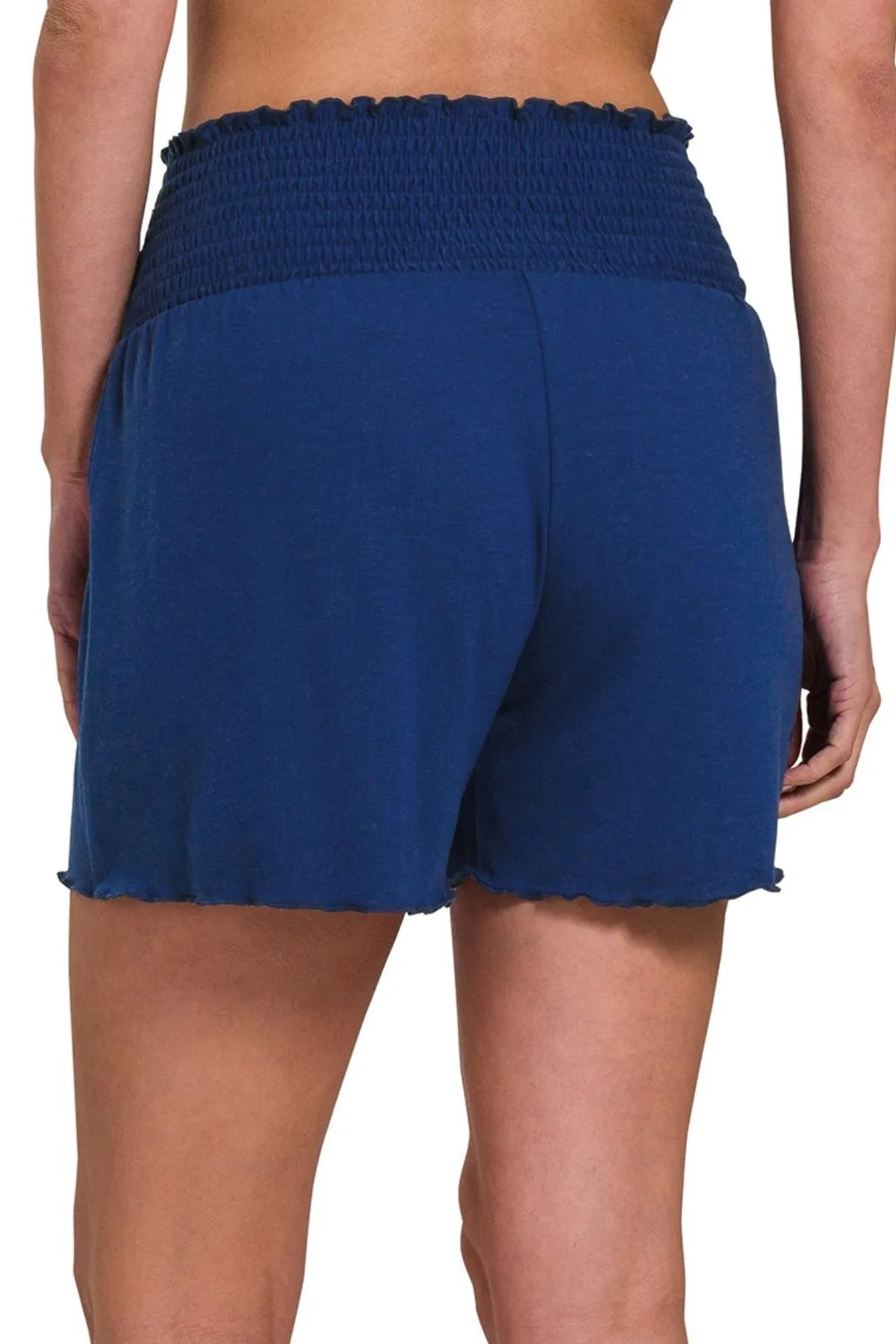 Lt Navy Zenana Elastic Waist Smocked Shorts