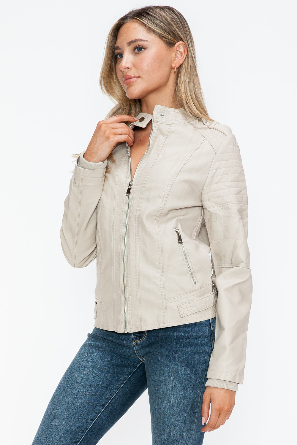 Snobbish Pu Leather Biker Jacket With Side Zip Pockets 1