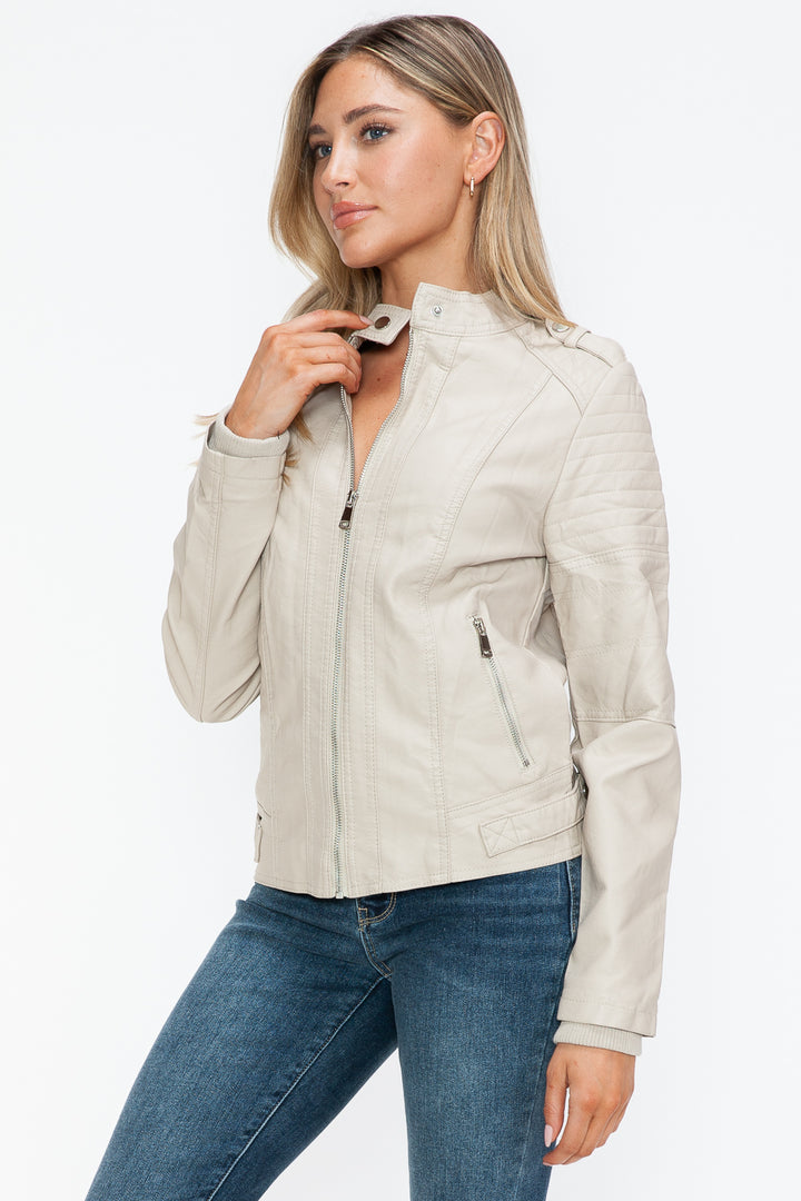 Snobbish Pu Leather Biker Jacket With Side Zip Pockets 1