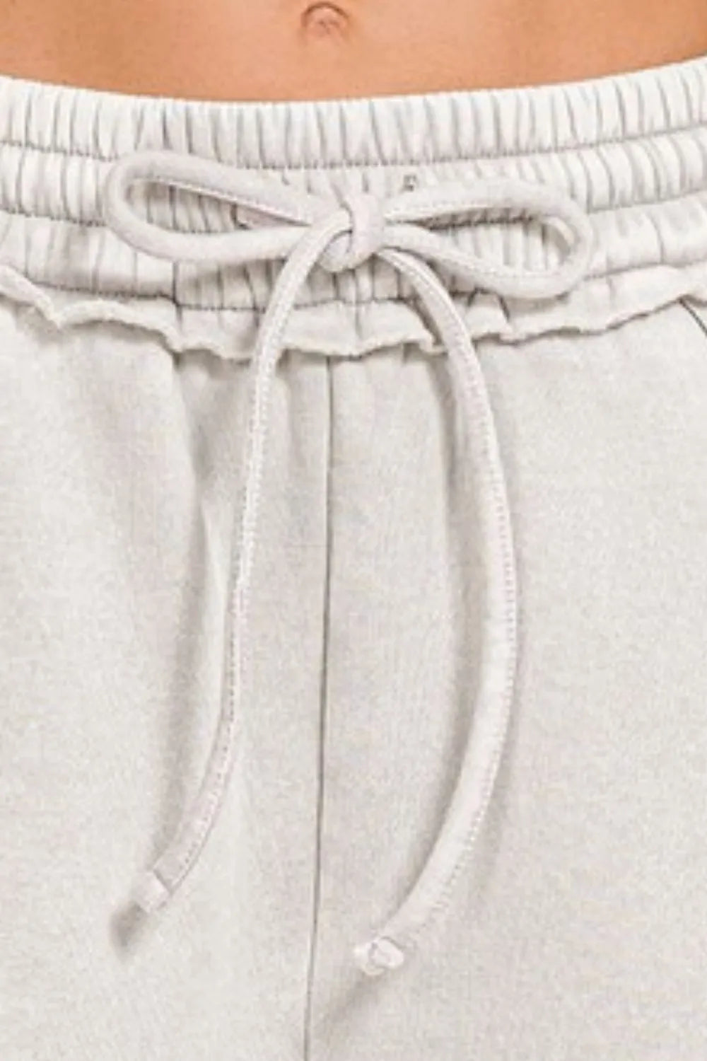 Lt Cement Zenana Acid Wash Fleece Drawstring Shorts With Pockets