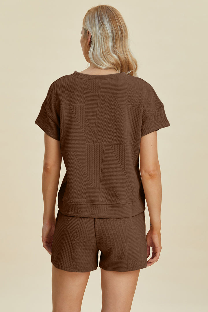 Cerulean Double Take Full Size Texture Short Sleeve Top And Shorts Set