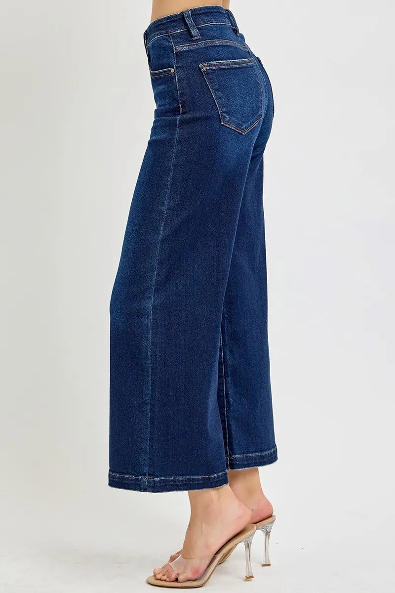 Dark Risen High Rise Crop Wide Jeans