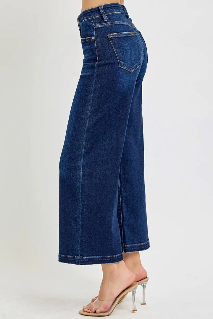 Dark Risen High Rise Crop Wide Jeans