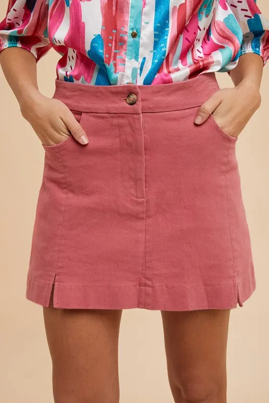 Rose Annie Wear Comfort Stretch Cotton Slit Detailed Mini Skirt 2